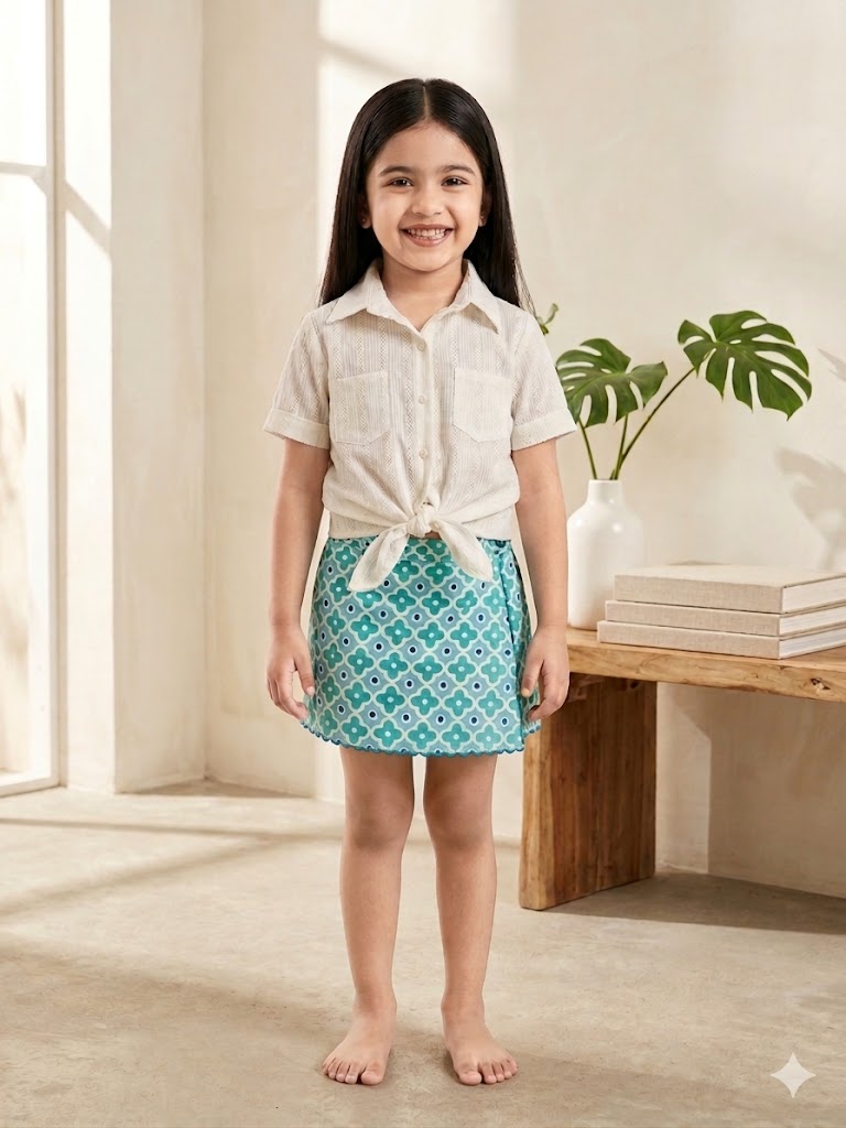Girls Turcoise Blue Skort with White Shirt