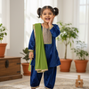GIRLS BLUE VELVET KURTI WITH VELVET AGHANI SALWAR AND DUPATTA (SET OF 3)