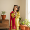 GIRLS MUSTARD YELLOW KURTI WITH VELVET PANT AND DUPATTA (SET OF 3)