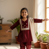GIRLS MAROON VELVET KURTI WITH VELVET PANT AND DUPATTA (SET OF 3)