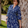 Women Indigo Floral Pintuck Dress