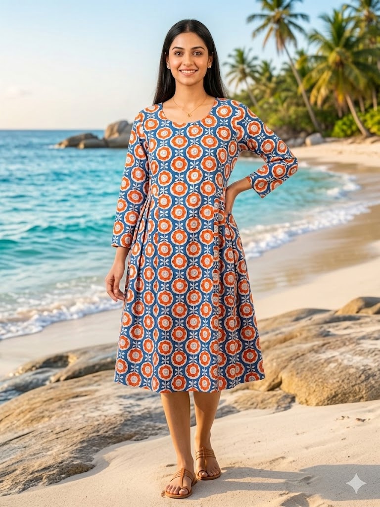 Women Blue Coral Dress