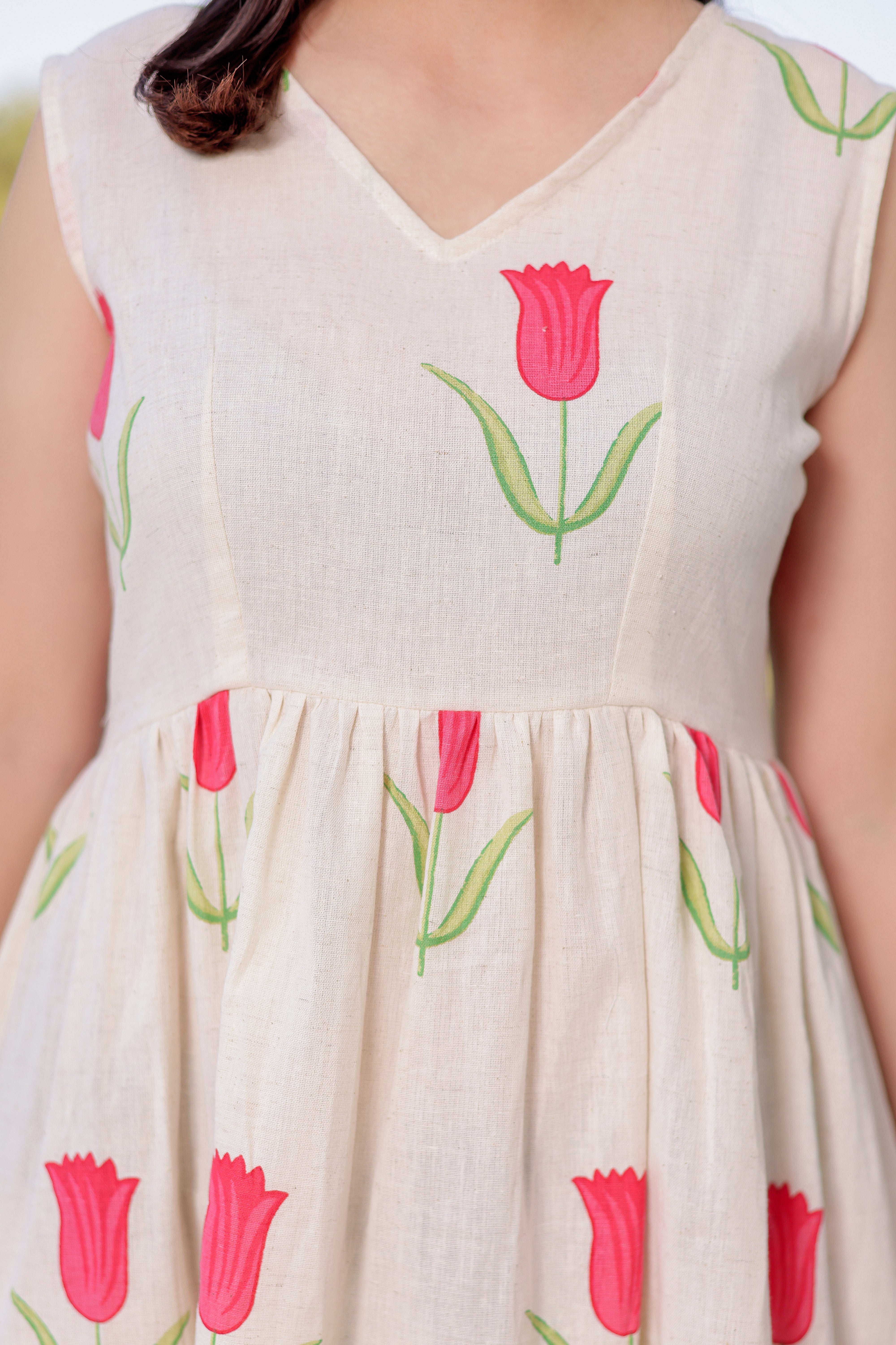 Women Tulip Print Sleeveless Dress – Amber Jaipur - Designer
