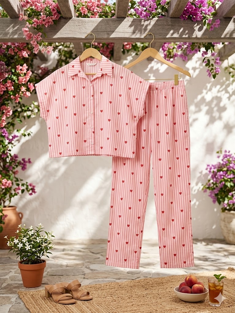 Women Pink Striped Co Ord Set