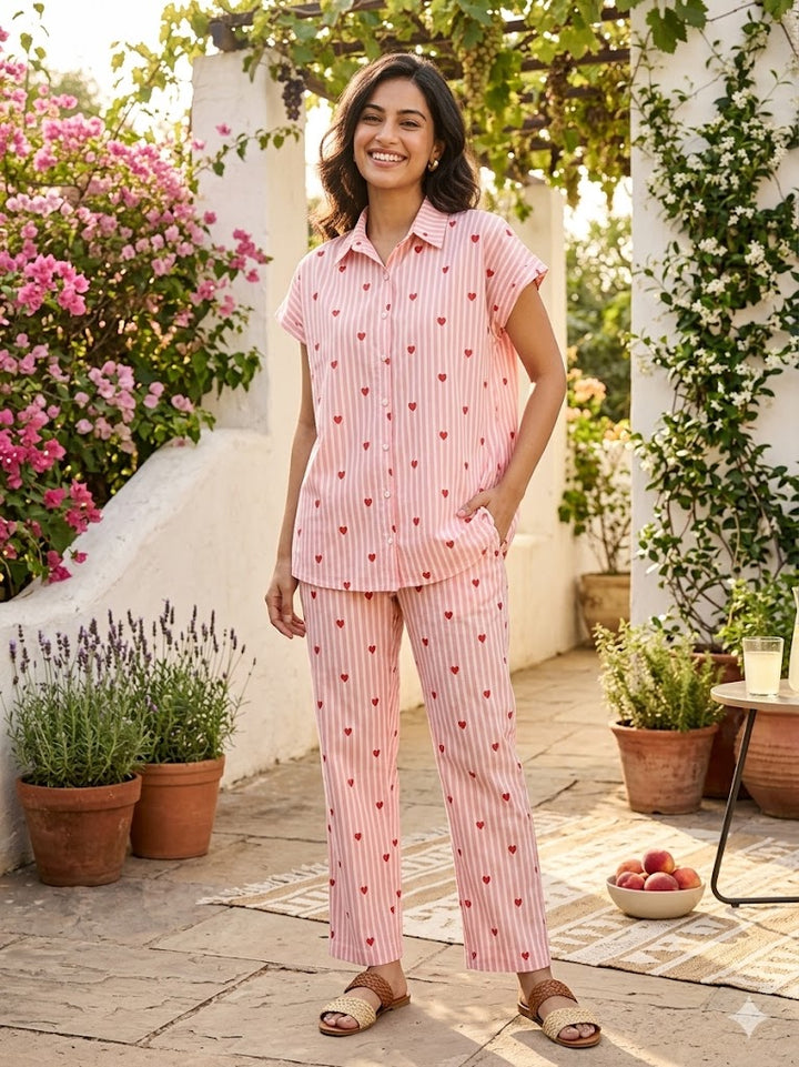 Women Pink Striped Co Ord Set