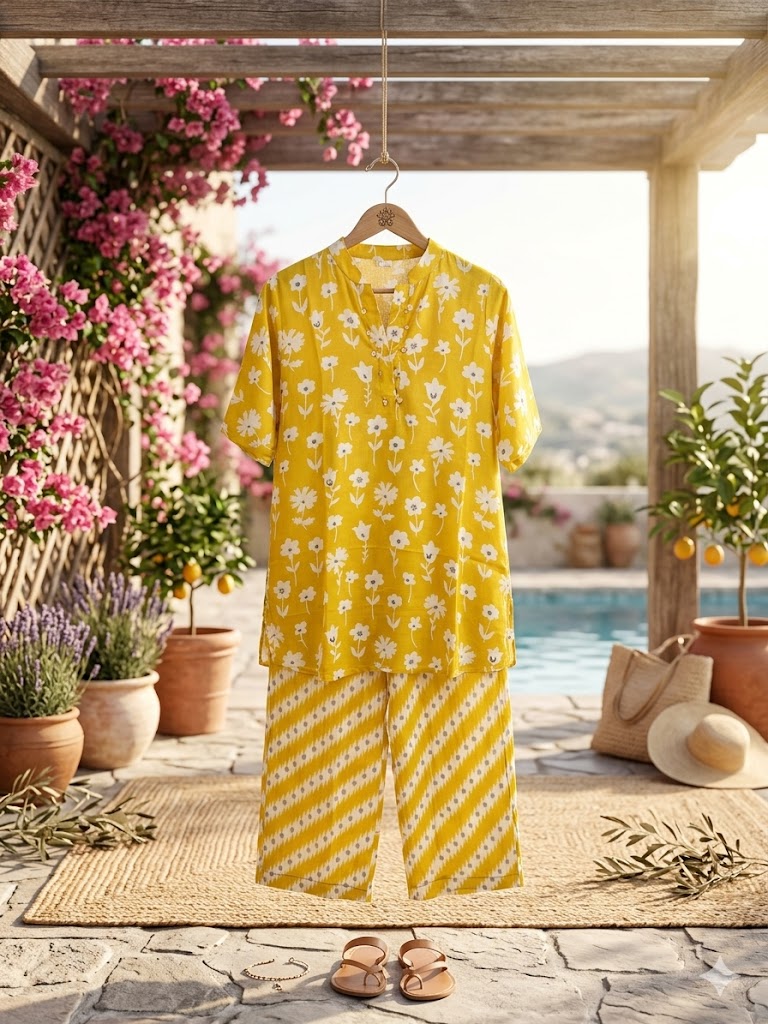 Women Yellow Muslin Co Ord Set