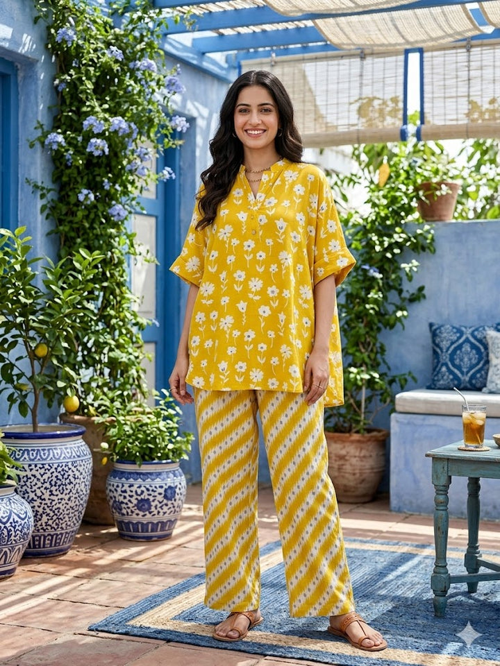 Women Yellow Muslin Co Ord Set