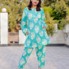 Women Blue Buti Co-Ord Set (Kurti/Pant)