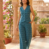 Women Blue White Waist Coat with Pant Co-Ord Set