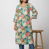 WOMEN BLUE FLORAL COTTON SILK KURTI WITH BLUE MUSLIN ANKLE LENGTH PANTS (SET OF 2)