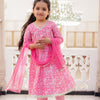 GIRLS PINK FLORAL ANARKALI KURTI WITH PANT AND DUPATTA (SET OF3)