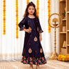 GIRLS NAVY BLUE CHANDERI KURTI WITH GOTA PATTI HAND WORK WITH INNER COTTON DRESS (2PC SET)