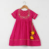 GIRLS FUSCHIA HAND EMBROIDERED ETHNIC GOTA DRESS WITH POM POM
