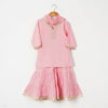 GIRLS PASTEL PINK HAND EMBROIDERED KURTI WITH COTTON SHARARA AND DUPATTA (SET OF 3)