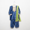 GIRLS BLUE VELVET KURTI WITH BLUE VELVET SALWAR AND DUPATTA (SET OF 3)