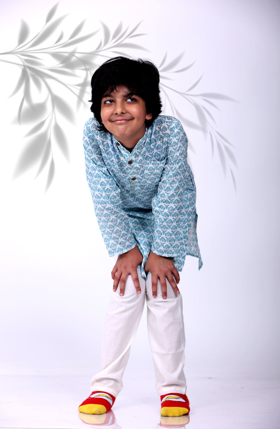 SUMMERY BLUE BUTI KURTA WITH PAJAMA (SET OF 2) - Amber Jaipur - Designer Clothes Online India