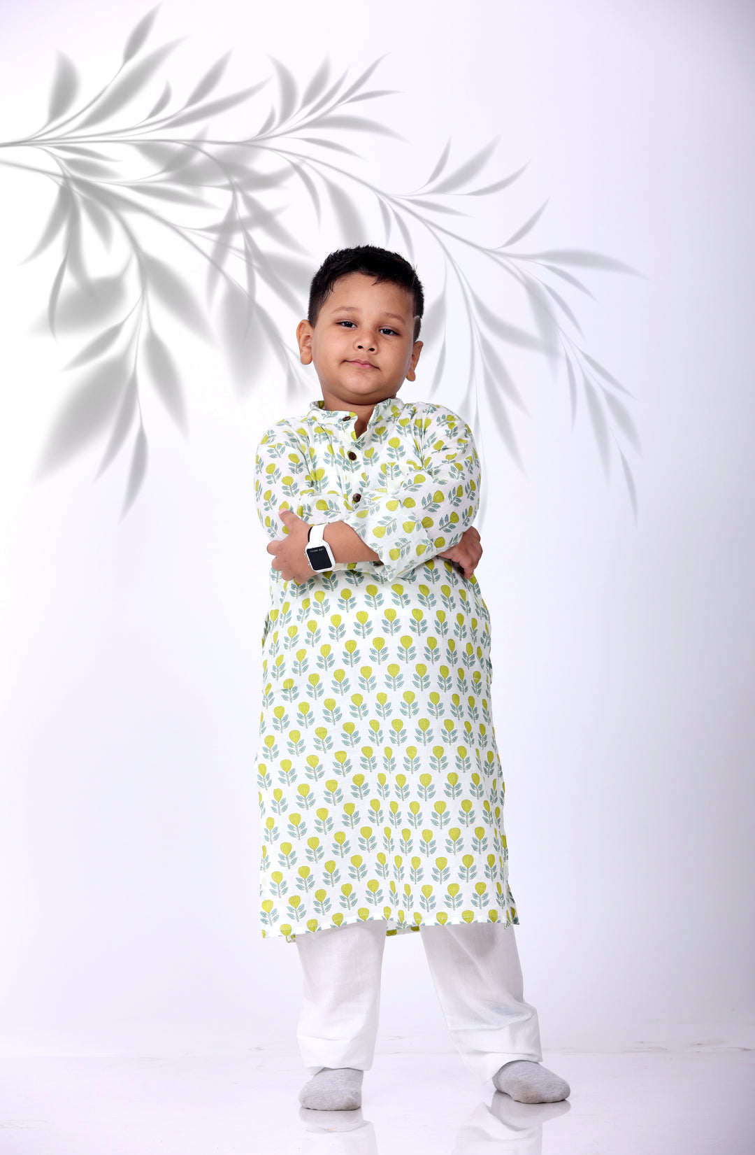 GREEN LEAF KURTA WITH PAJAMA( SET OF 2) - Amber Jaipur - Designer Clothes Online India