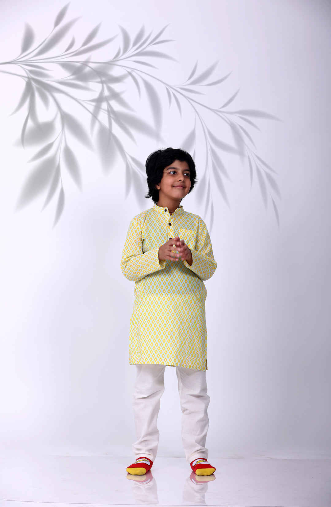 GEOMETRIC LIME KURTA WITH PAJAMA (SET OF 2) - Amber Jaipur - Designer Clothes Online India