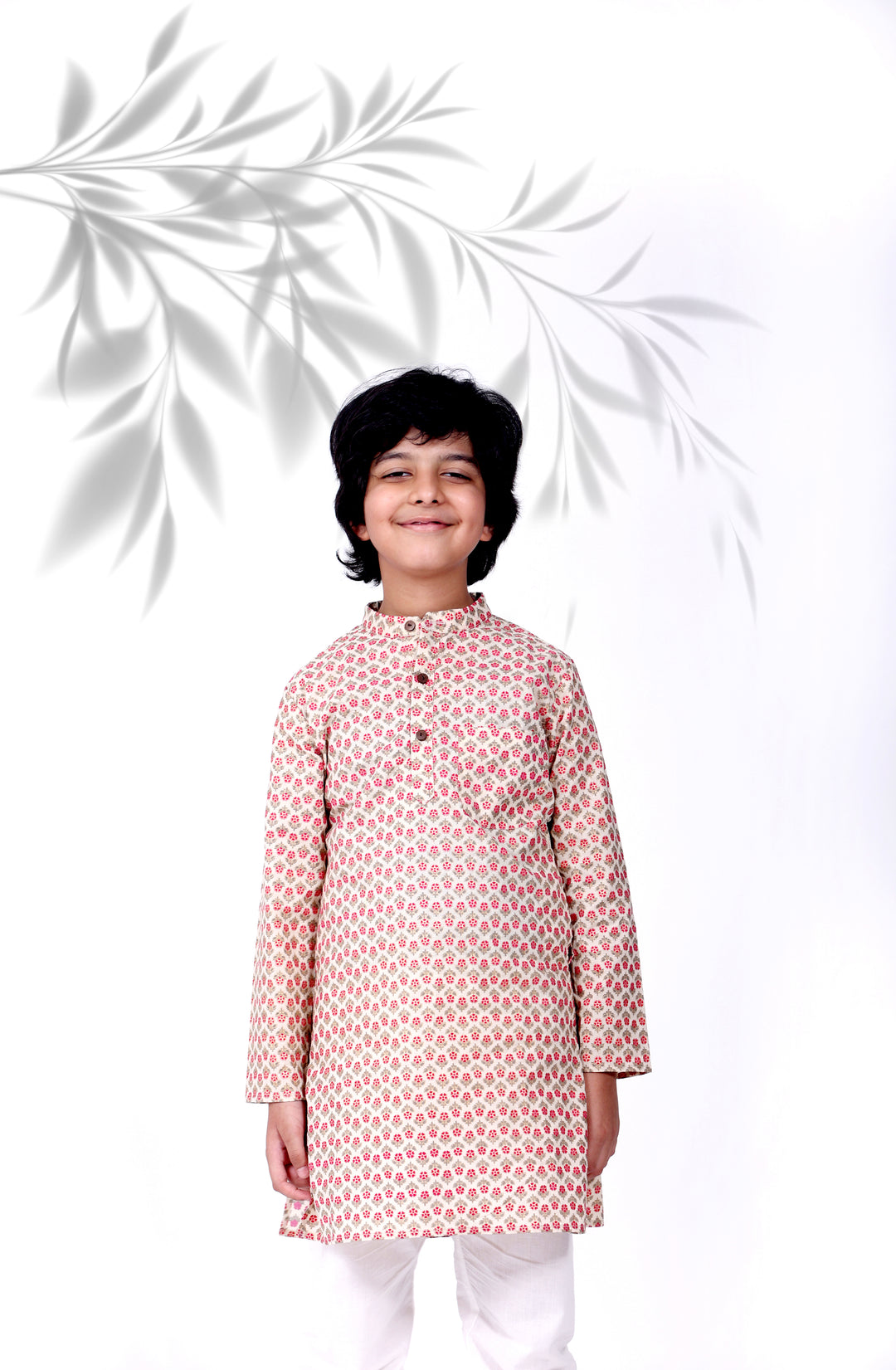 Off White Gold Print Kurta with Off White Pajama - Amber Jaipur - Designer Clothes Online India