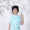 Boys Bright Turcoise Buti Chinese Collared Shirt
