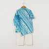 BOYS BLUE LEHERIYA SIDE BUTTON KURTA WITH PAJAMA (SET OF 2)