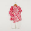 BOYS RED AND PINK LEHERIYA SIDE BUTTON KURTA WITH PAJAMA (SET OF 2)