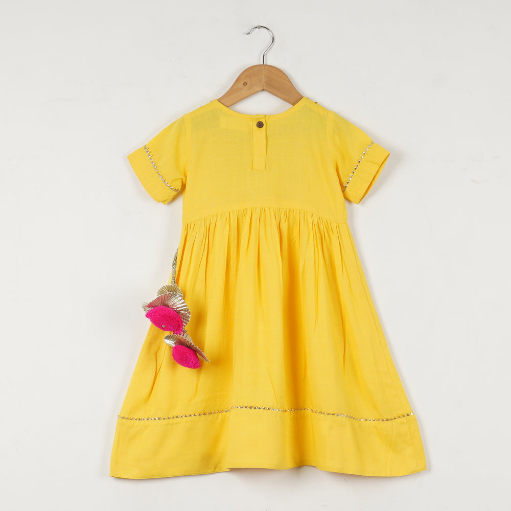 Girls Yellow Gota Patti Work Ankle Length Dress - Amber Jaipur - Designer Clothes Online India