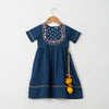 GIRLS BLUE HAND EMBROIDERED ETHNIC GOTA DRESS WITH POM POM