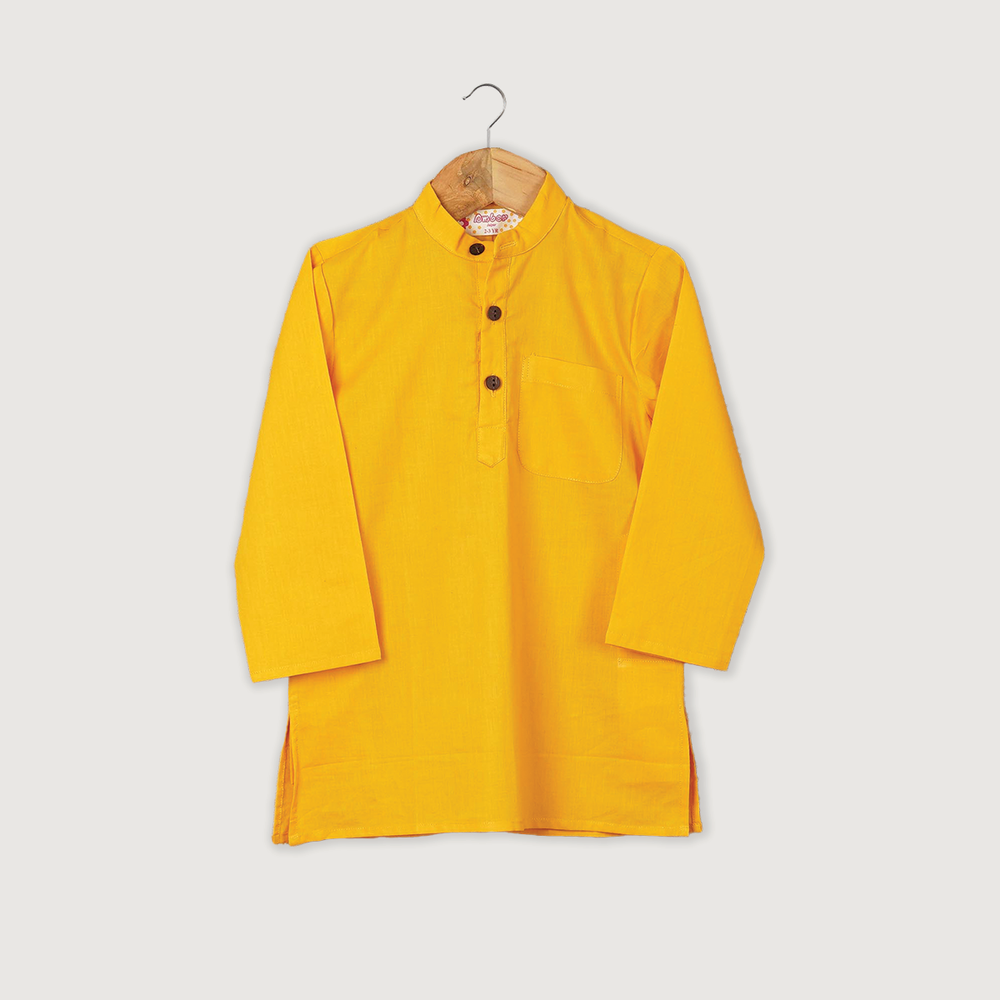 BOYS YELLOW KURTA WITH YELLOW FLORAL JACKET AND OFF WHITE PAJAMA (SET OF 3) - Amber Jaipur - Designer Clothes Online India