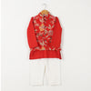 BOYS RED KURTA WITH RED FLORAL JACKET AND OFF WHITE PAJAMA (SET OF 3)