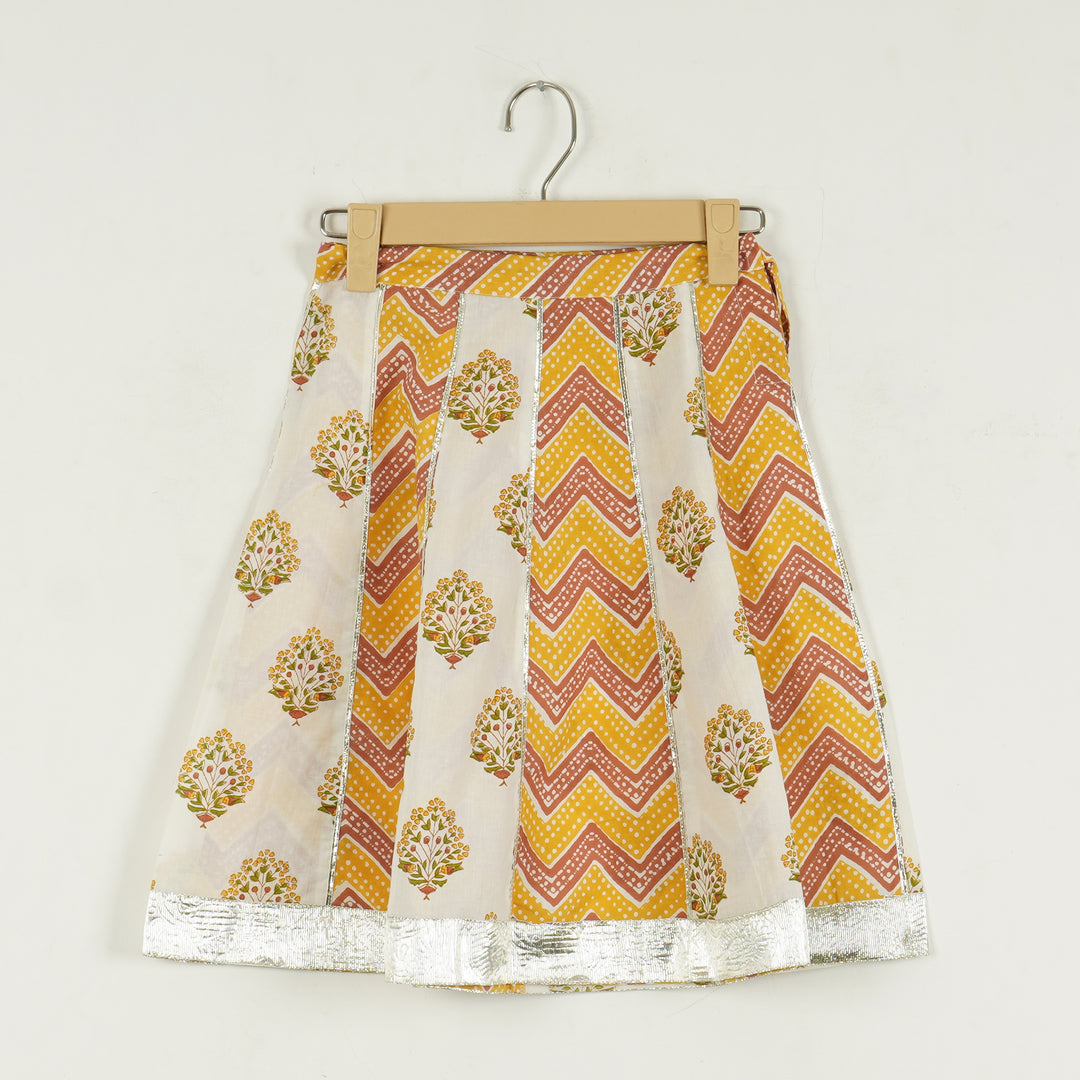 Yellow Mul Cotton Kurti with Kalidar Leheriya Lehenga and Dupatta - Amber Jaipur - Designer Clothes Online India